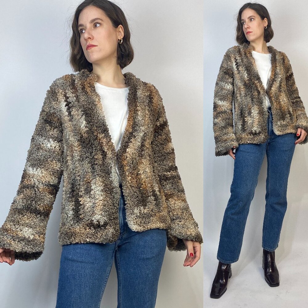 Vintage 1970s CHUNKY BOUCLE Multicoloured CARDIGAN! One Size